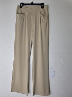 Beige Wide Leg Stretch Pants XXL Pull On High Rise Comfort Pockets